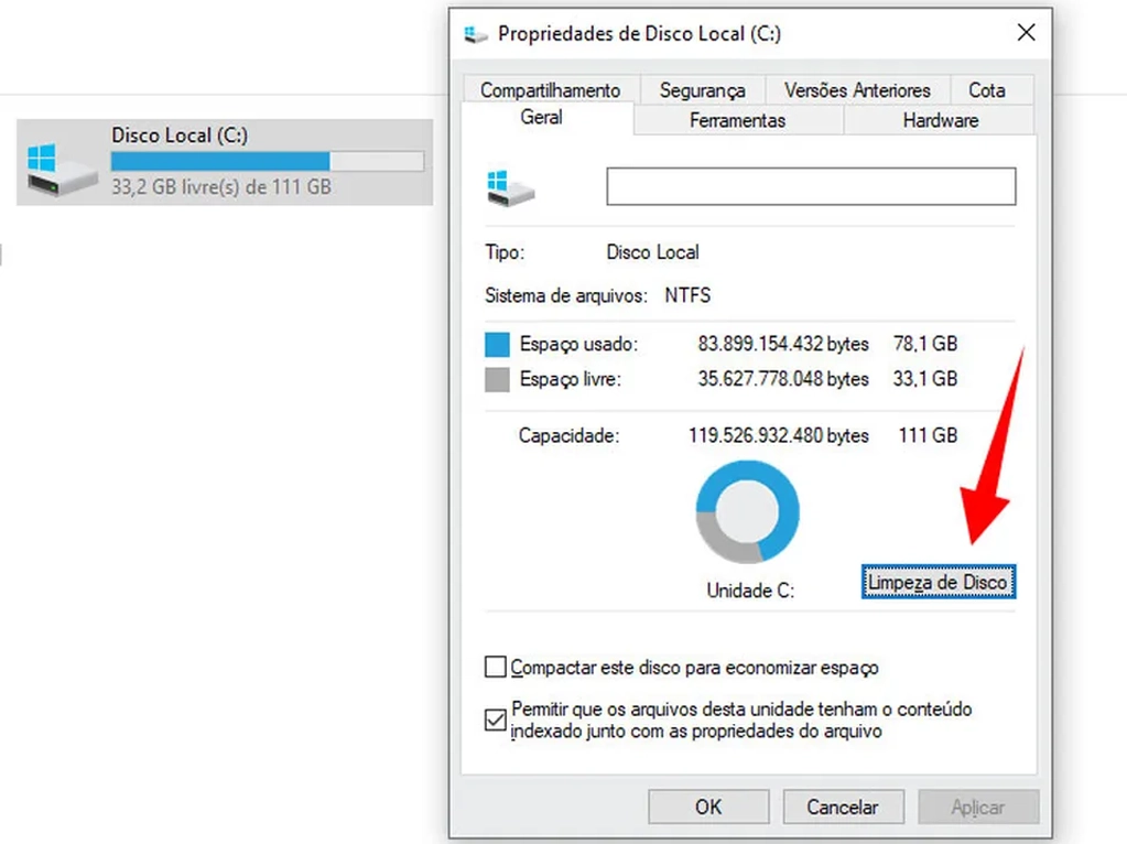 melhorar o performance do seu PC com Windows limpando disco rigido