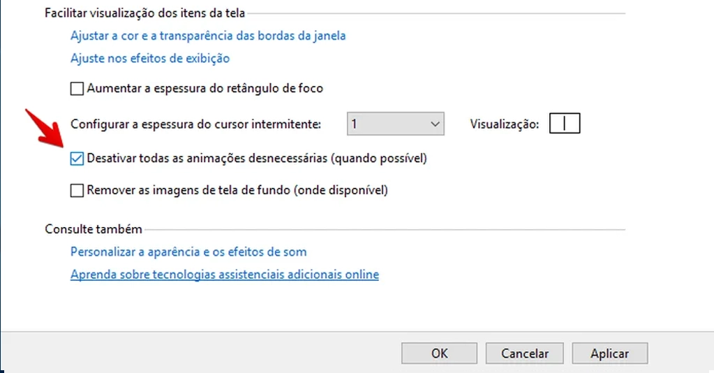 melhorar o desempenho do seu PC com Windows, desativando animações