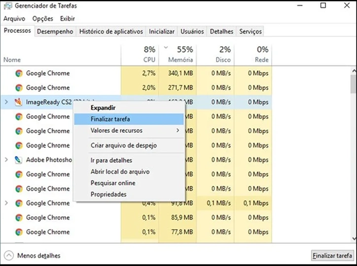 Finalizando processos do windows