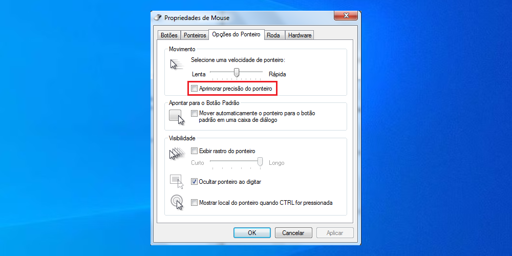 Precisão do ponteiro do mouse